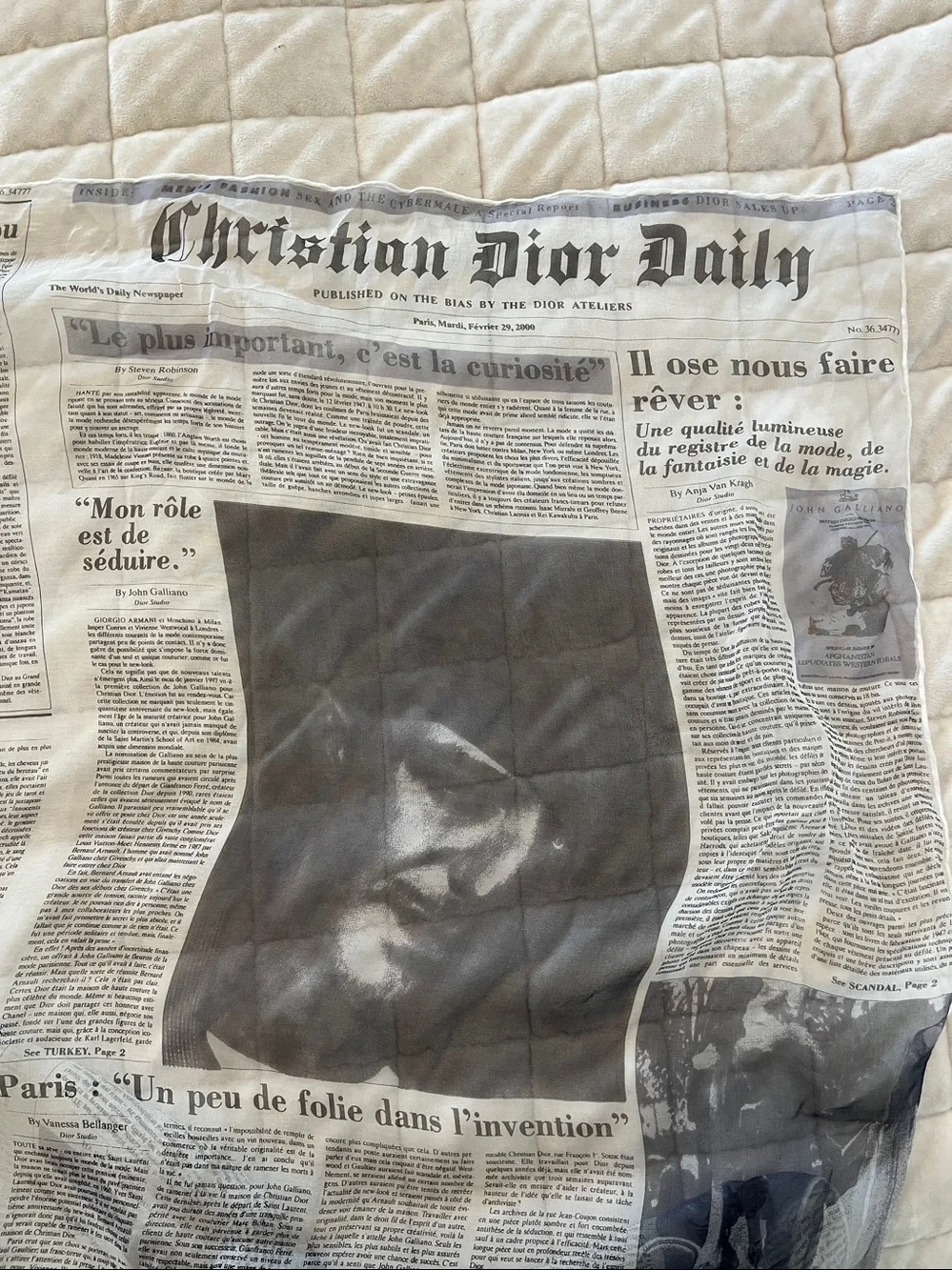 Dior Black & White Newspaper-Print Scarf rare vintage